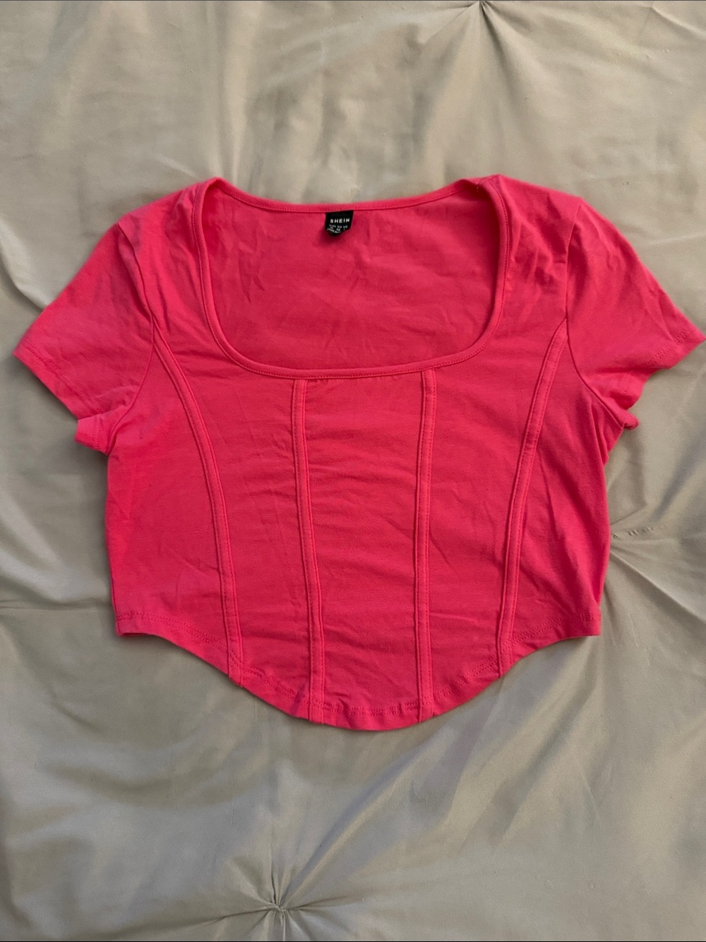 SHEIN Neon Pink Scoop Neck Crop Top